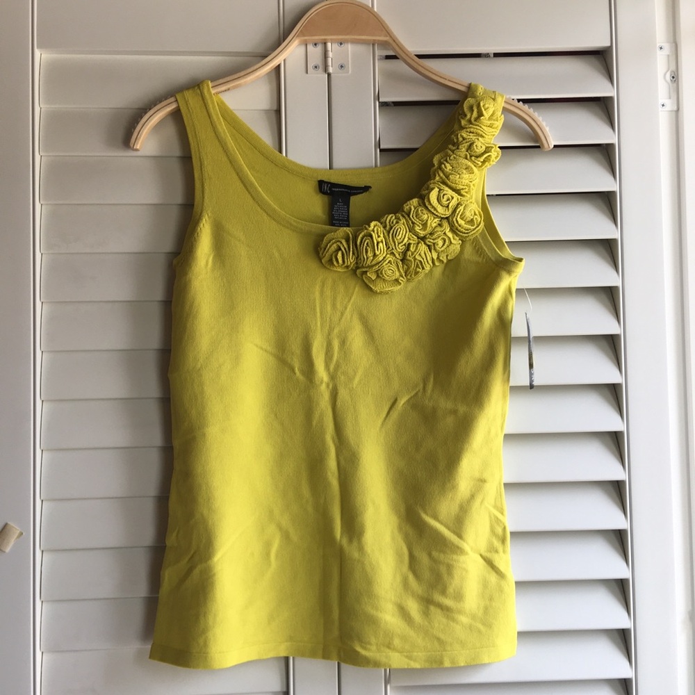INC Stretchy Chartreuse floral neck tank - Picture 2 of 9